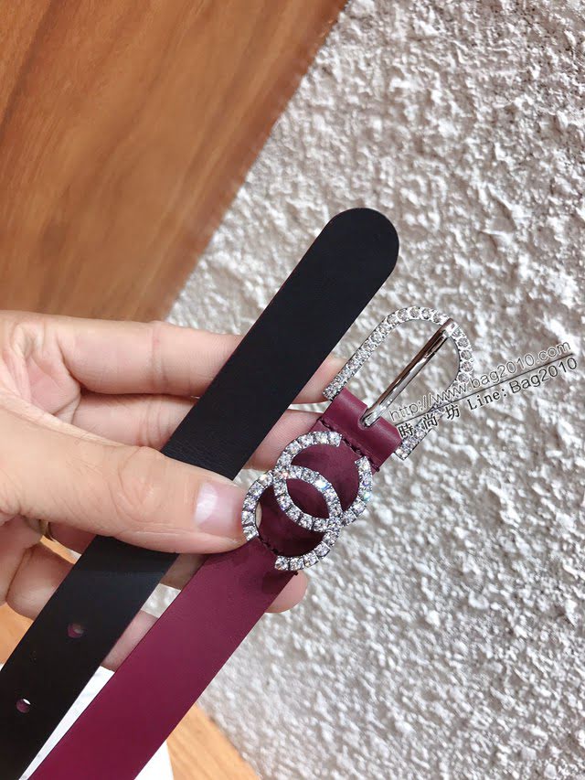 Chanel女士皮帶 香奈兒鑲嵌鑽石針扣小腰帶 香奈兒雙面可用小牛皮皮帶  jjp1096